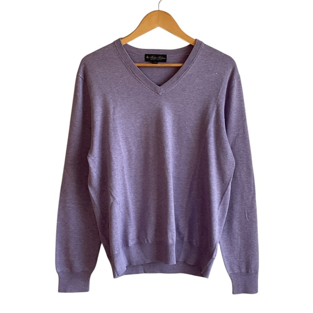 Brooks Brothers Supima Cotton Lavender V-Neck Men's Sweater, M